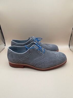 Johnston & Murphy Gray Suede Wingtip Oxfords Men’s Size 10.5 with Blue Laces